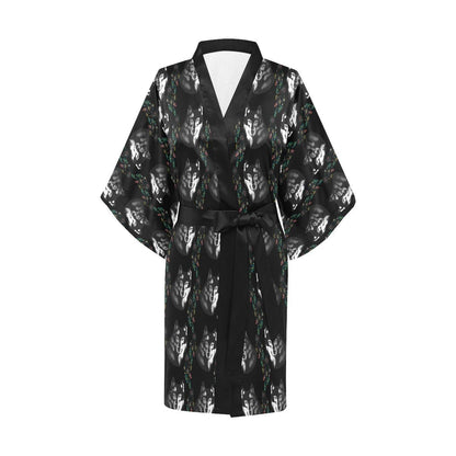 Wolf Black Dream Catcher Design Print Women Short Kimono Robe