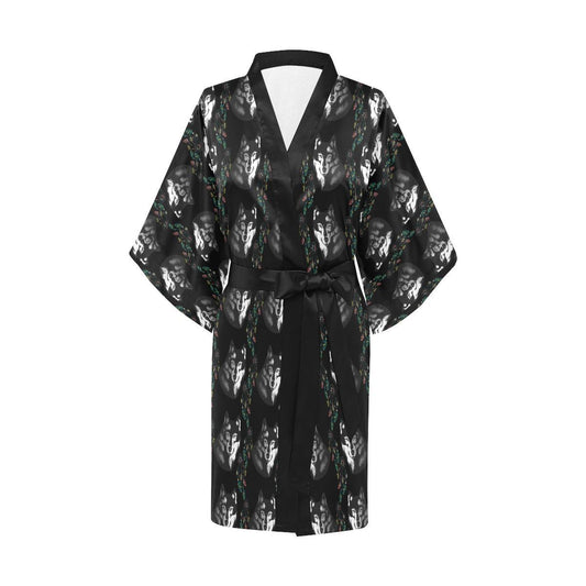 Wolf Black Dream Catcher Design Print Women Short Kimono Robe