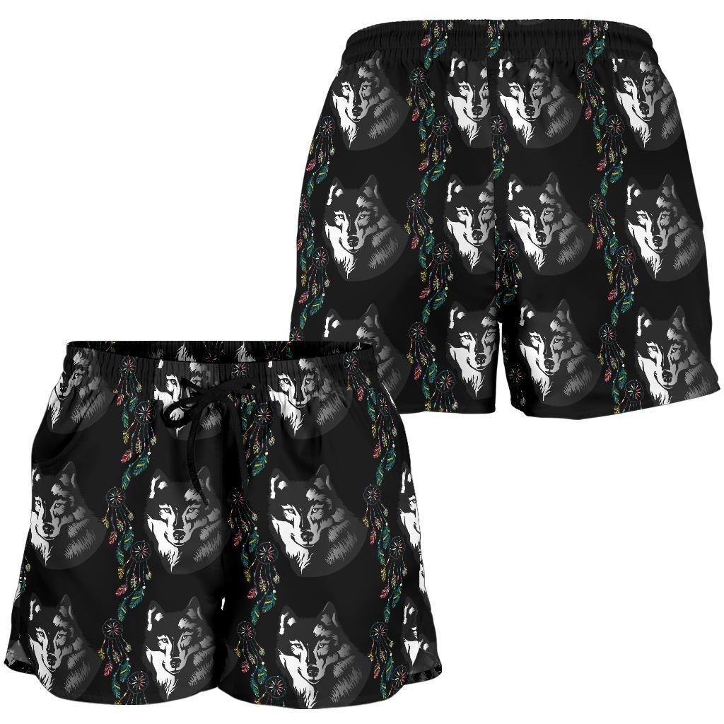 Wolf Black Dream Catcher Design Print Women Shorts-JTAMIGO.COM