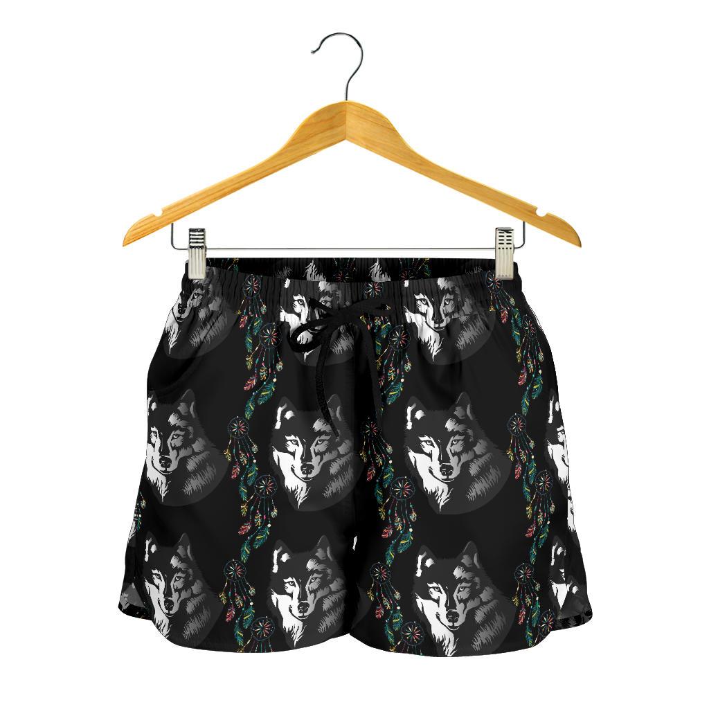Wolf Black Dream Catcher Design Print Women Shorts-JTAMIGO.COM