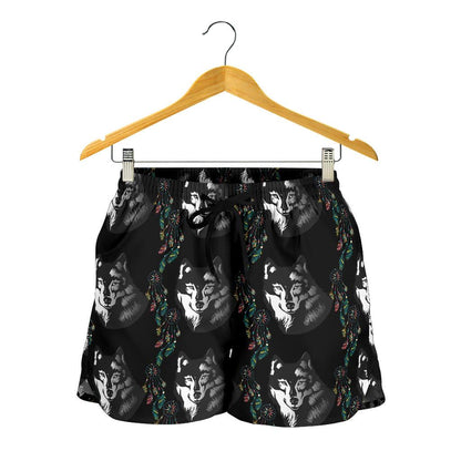 Wolf Black Dream Catcher Design Print Women Shorts-JTAMIGO.COM