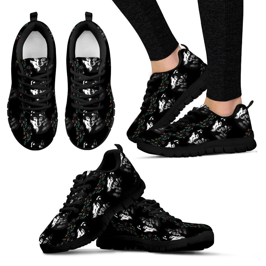 Wolf Black Dream Catcher Design Print Women Sneakers Shoes