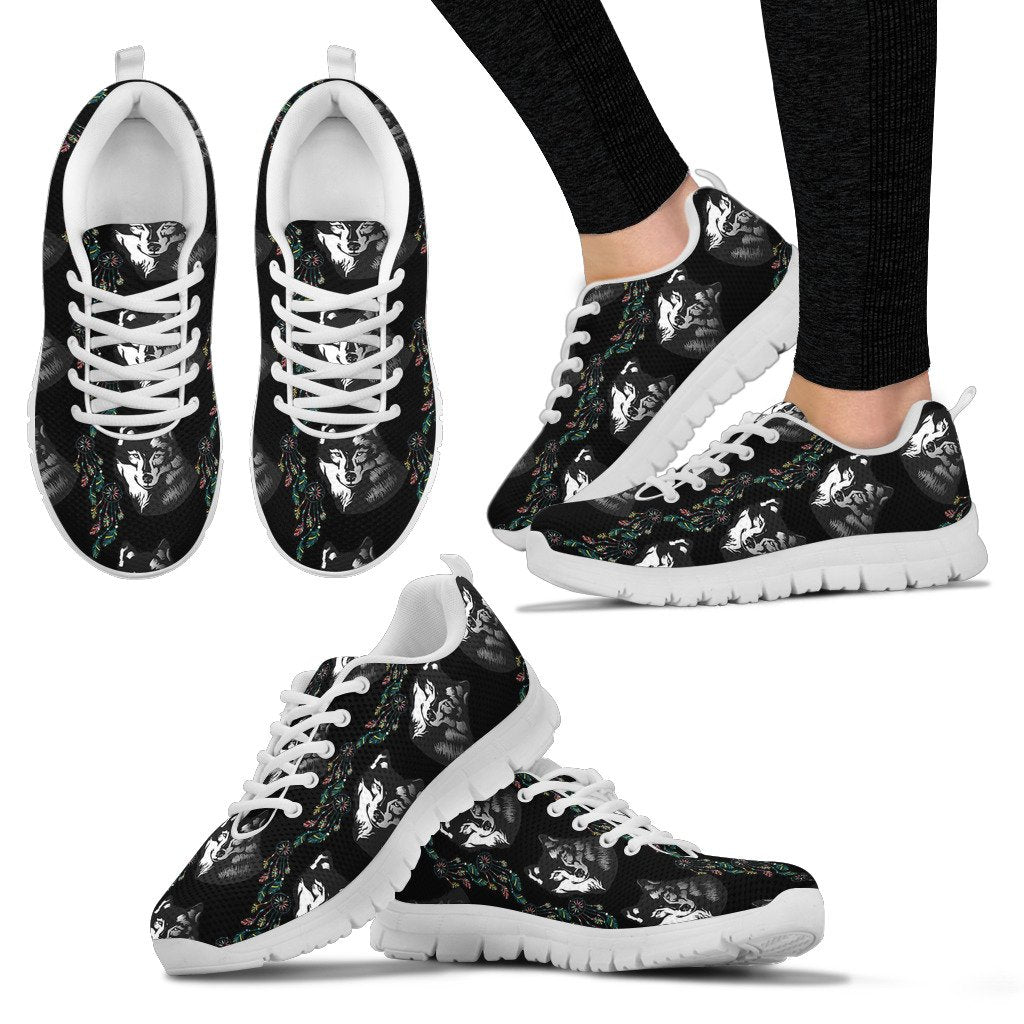 Wolf Black Dream Catcher Design Print Women Sneakers Shoes