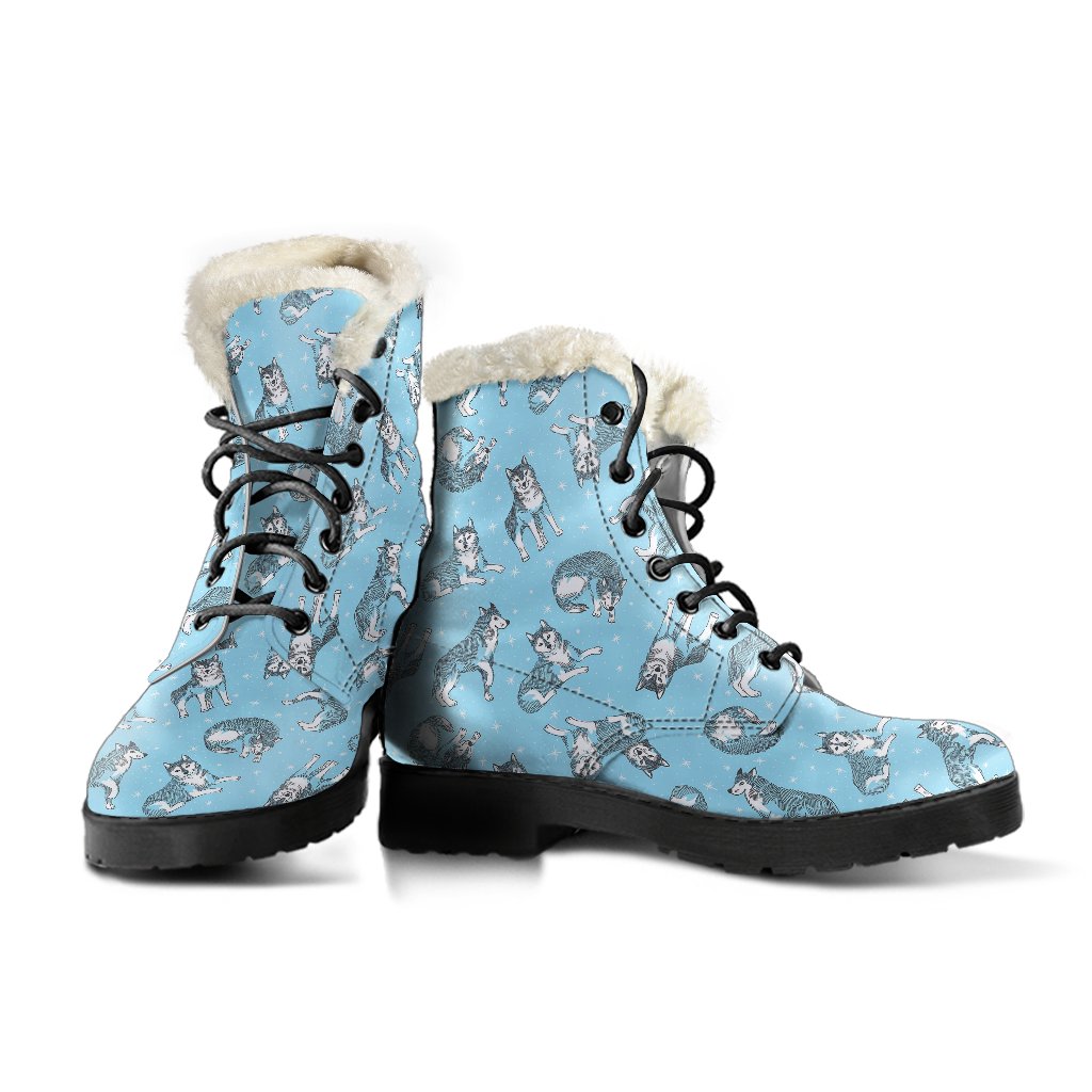 Wolf Design Print Pattern Faux Fur Leather Boots-JTAMIGO.COM