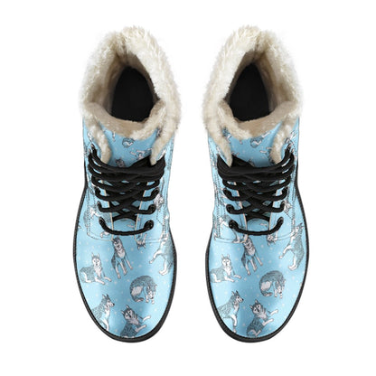 Wolf Design Print Pattern Faux Fur Leather Boots-JTAMIGO.COM