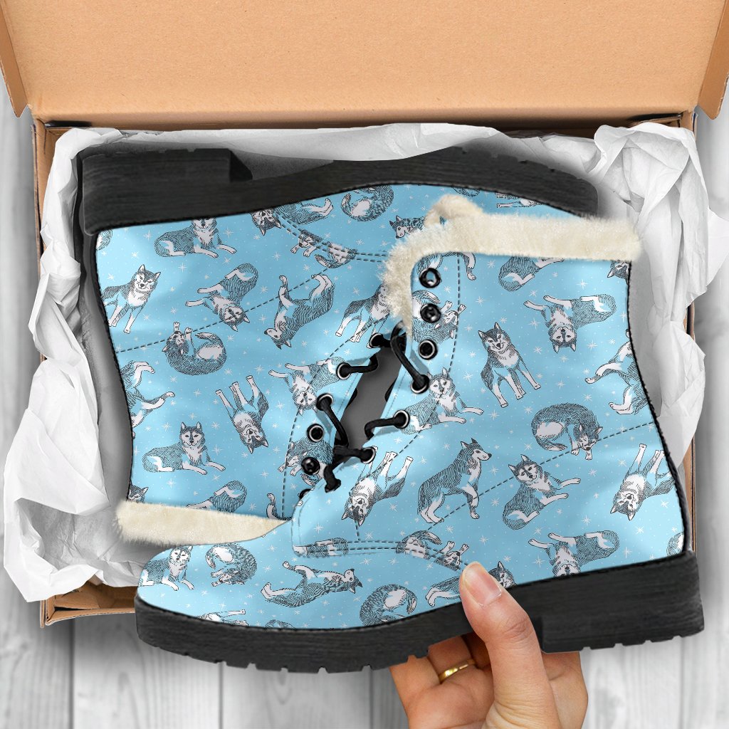 Wolf Design Print Pattern Faux Fur Leather Boots-JTAMIGO.COM