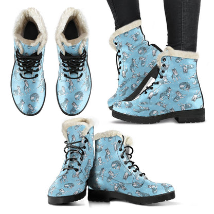Wolf Design Print Pattern Faux Fur Leather Boots-JTAMIGO.COM