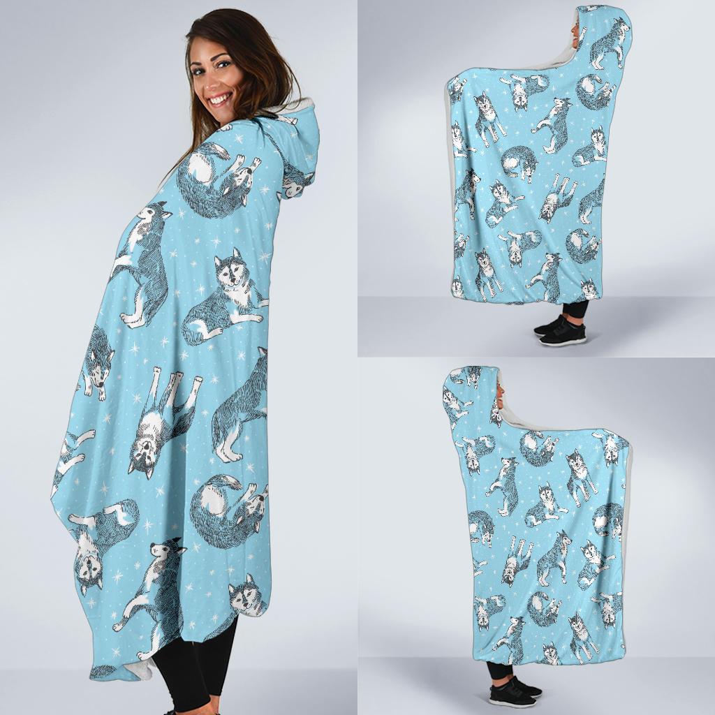 Wolf Design Print Pattern Hooded Blanket-JTAMIGO.COM