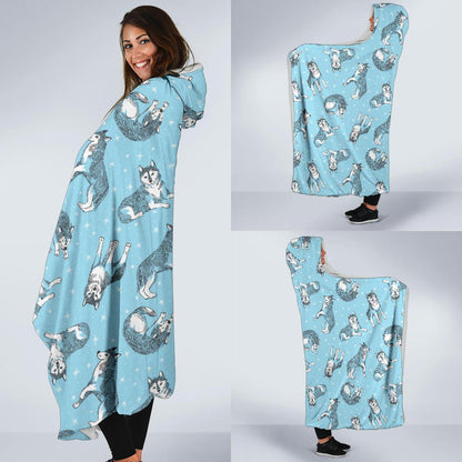 Wolf Design Print Pattern Hooded Blanket-JTAMIGO.COM