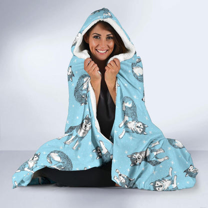 Wolf Design Print Pattern Hooded Blanket-JTAMIGO.COM