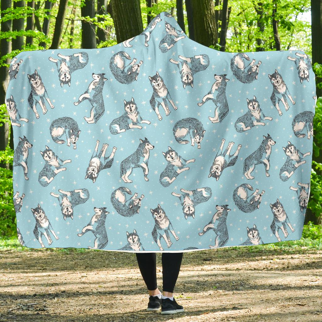 Wolf Design Print Pattern Hooded Blanket-JTAMIGO.COM