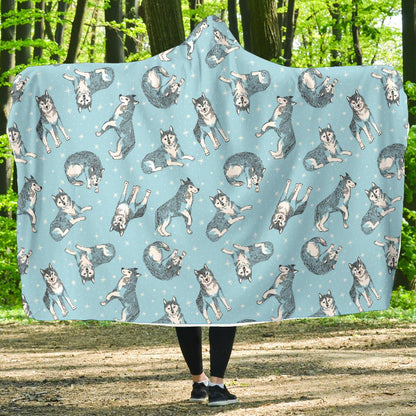 Wolf Design Print Pattern Hooded Blanket-JTAMIGO.COM