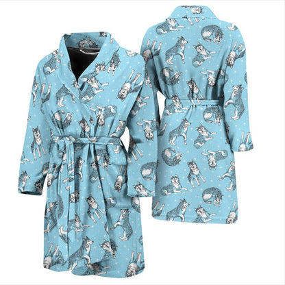 Wolf Design Print Pattern Men Bath Robe-JTAMIGO.COM
