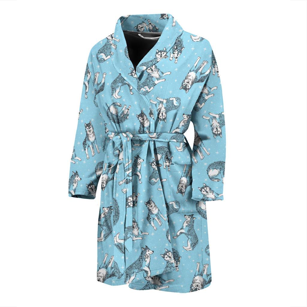 Wolf Design Print Pattern Men Bath Robe-JTAMIGO.COM