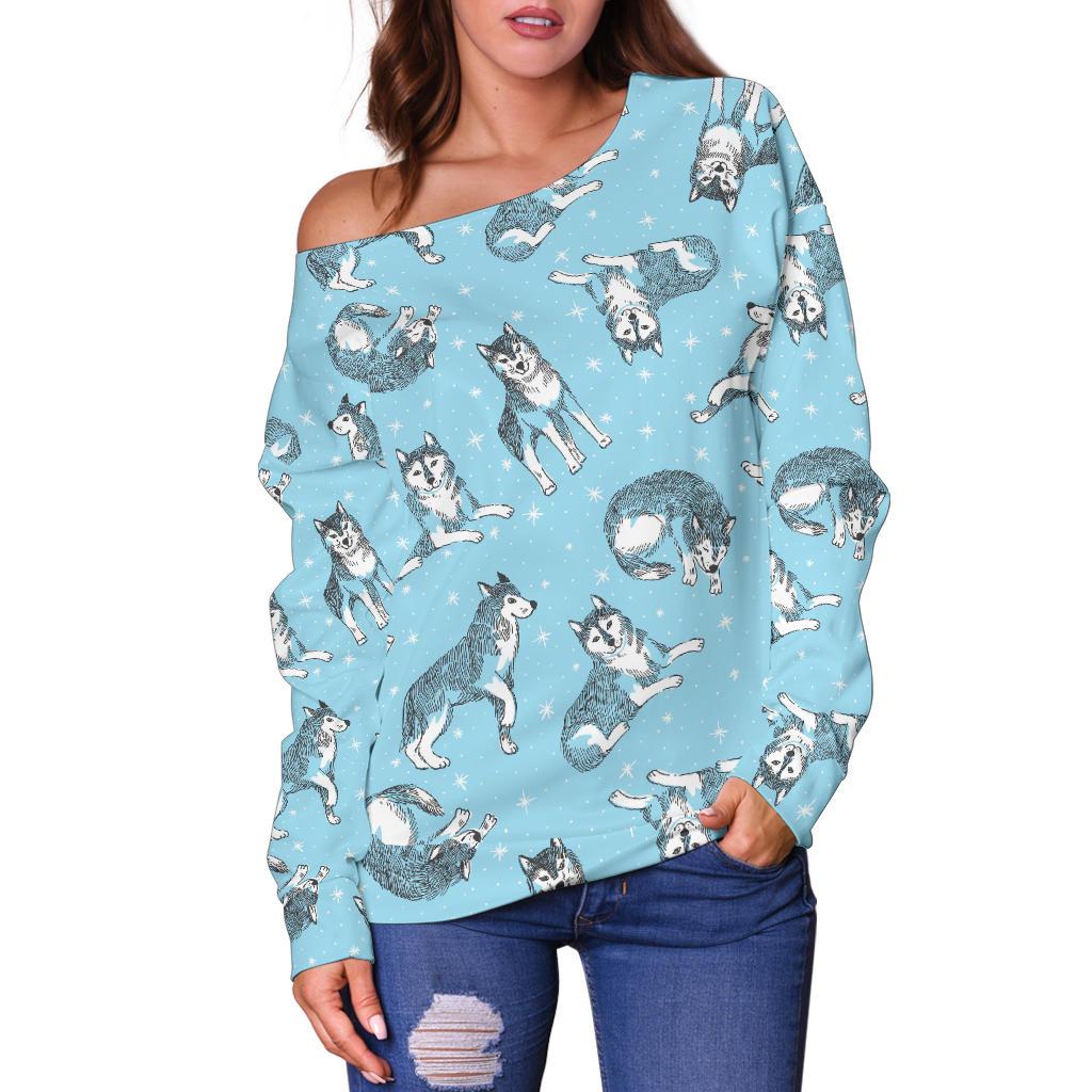 Wolf Design Print Pattern Off Shoulder Sweatshirt
