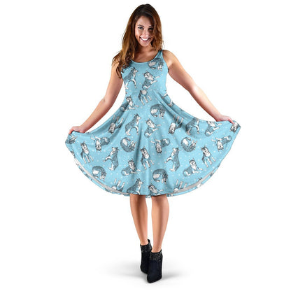 Wolf Design Print Pattern Sleeveless Dress