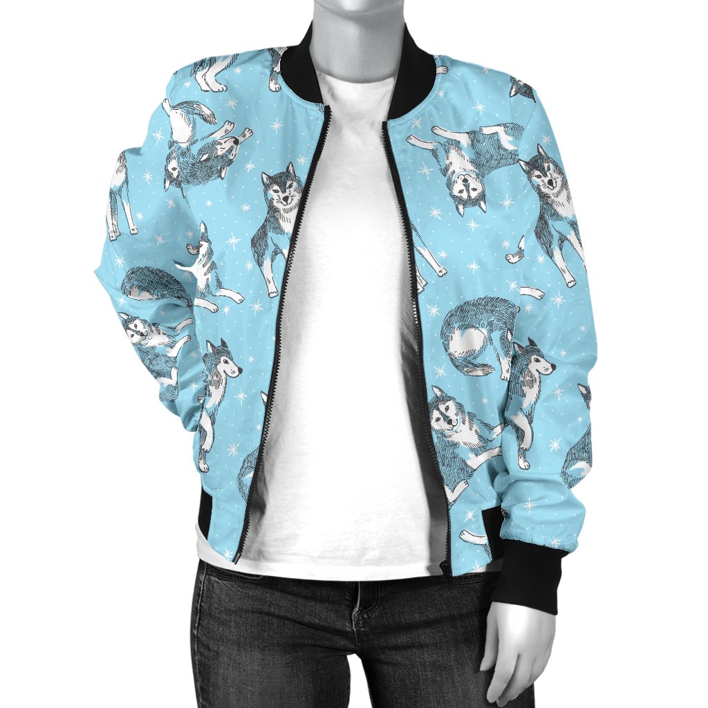 Wolf Design Print Pattern Women Casual Bomber Jacket
