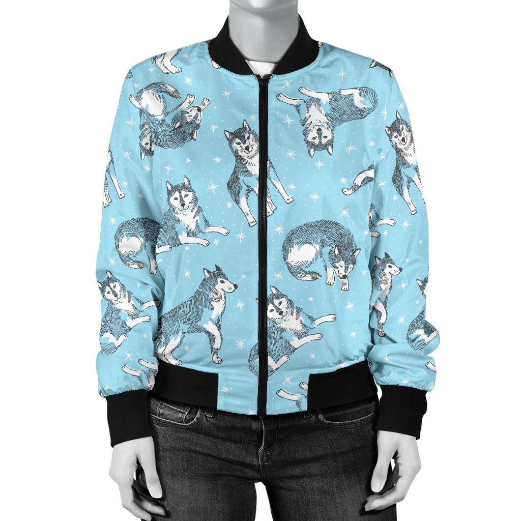 Wolf Design Print Pattern Women Casual Bomber Jacket