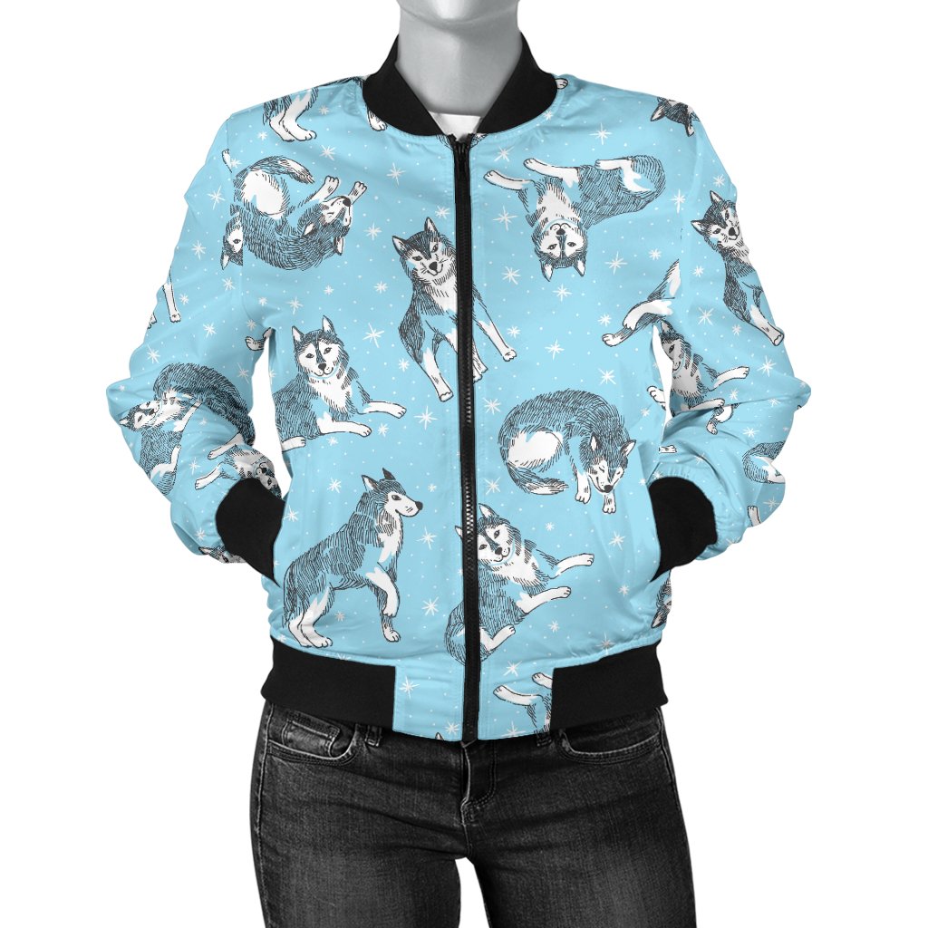 Wolf Design Print Pattern Women Casual Bomber Jacket