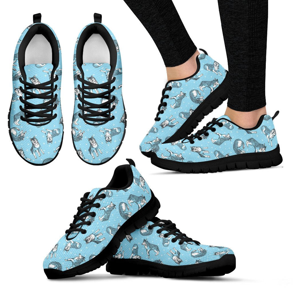 Wolf Design Print Pattern Women Sneakers Shoes