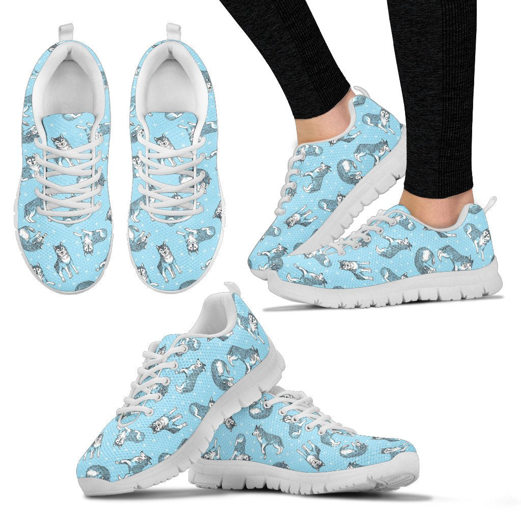 Wolf Design Print Pattern Women Sneakers Shoes