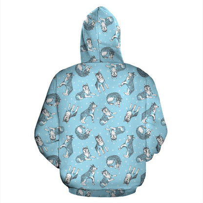 Wolf Design Print Pattern Zip Up Hoodie