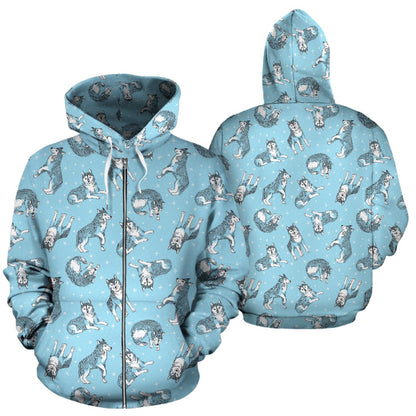 Wolf Design Print Pattern Zip Up Hoodie