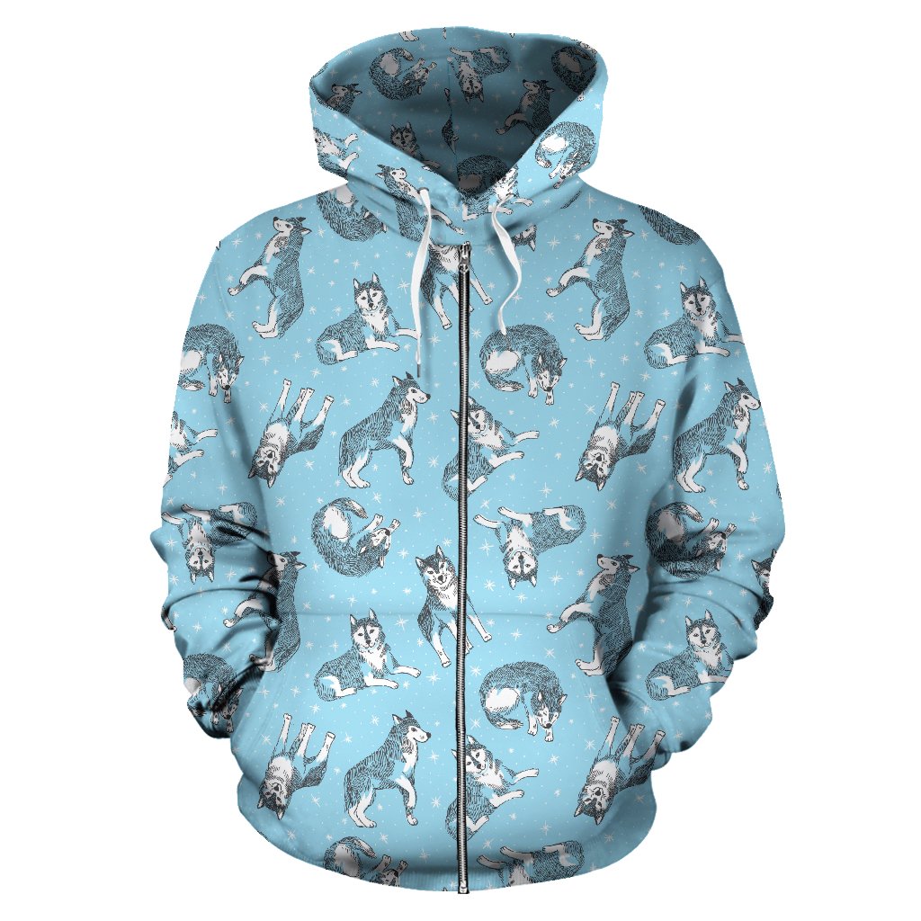 Wolf Design Print Pattern Zip Up Hoodie