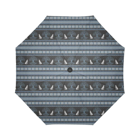 Wolf Tree of Life Knit Design Print Automatic Foldable Umbrella