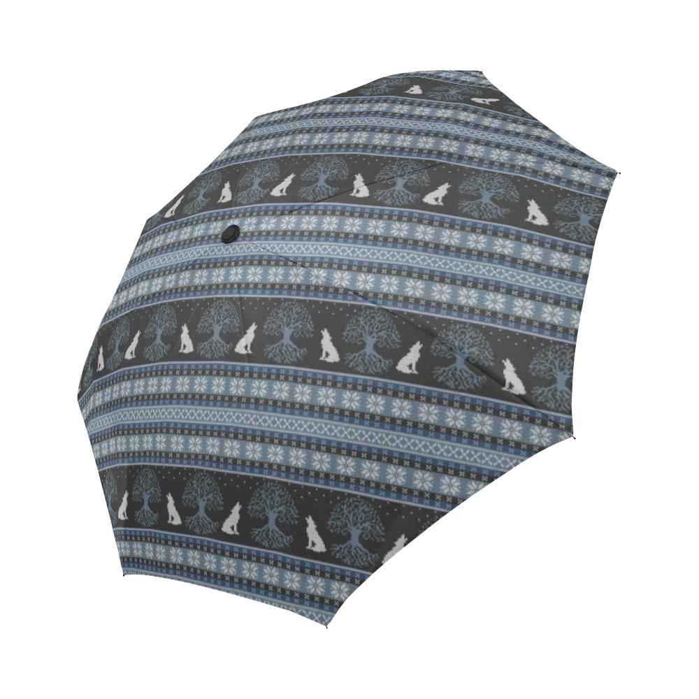 Wolf Tree of Life Knit Design Print Automatic Foldable Umbrella