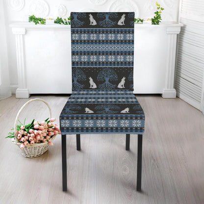 Wolf Tree of Life Knit Design Print Dining Chair Slipcover-JTAMIGO.COM