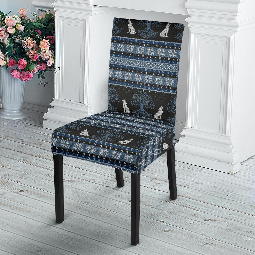 Wolf Tree of Life Knit Design Print Dining Chair Slipcover-JTAMIGO.COM