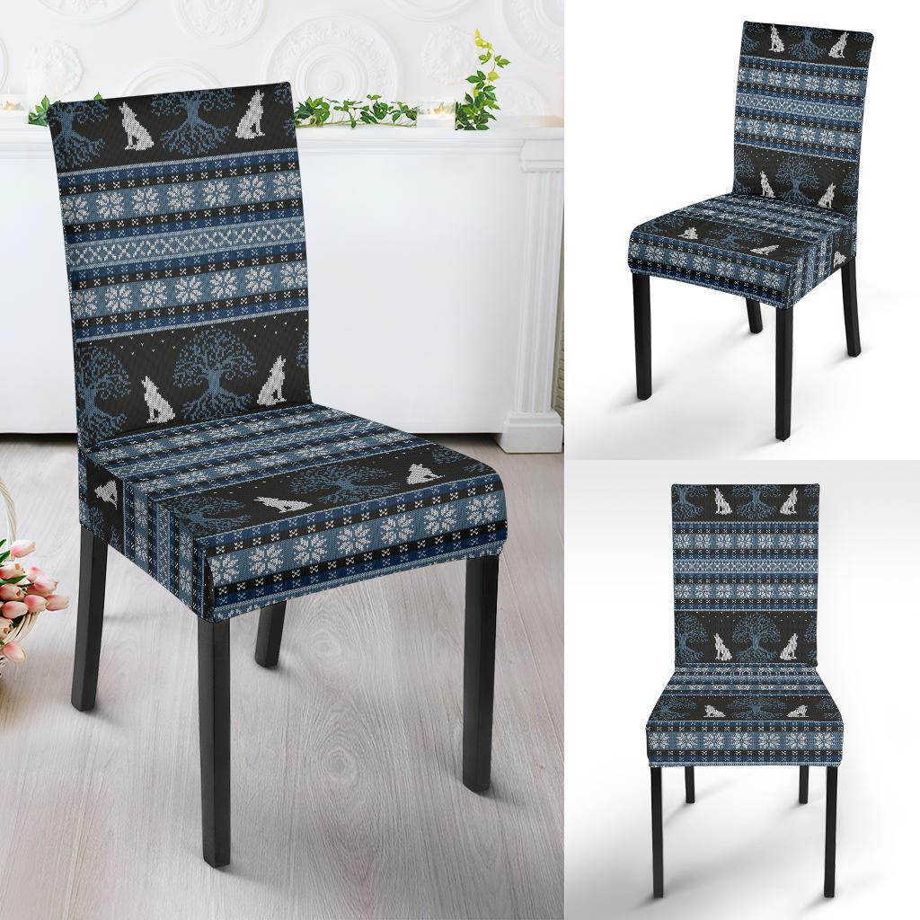 Wolf Tree of Life Knit Design Print Dining Chair Slipcover-JTAMIGO.COM