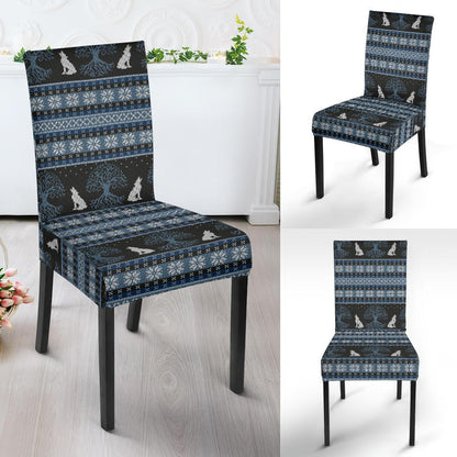 Wolf Tree of Life Knit Design Print Dining Chair Slipcover-JTAMIGO.COM