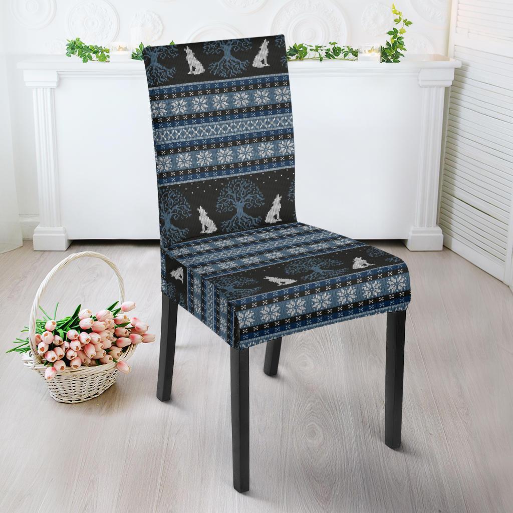 Wolf Tree of Life Knit Design Print Dining Chair Slipcover-JTAMIGO.COM