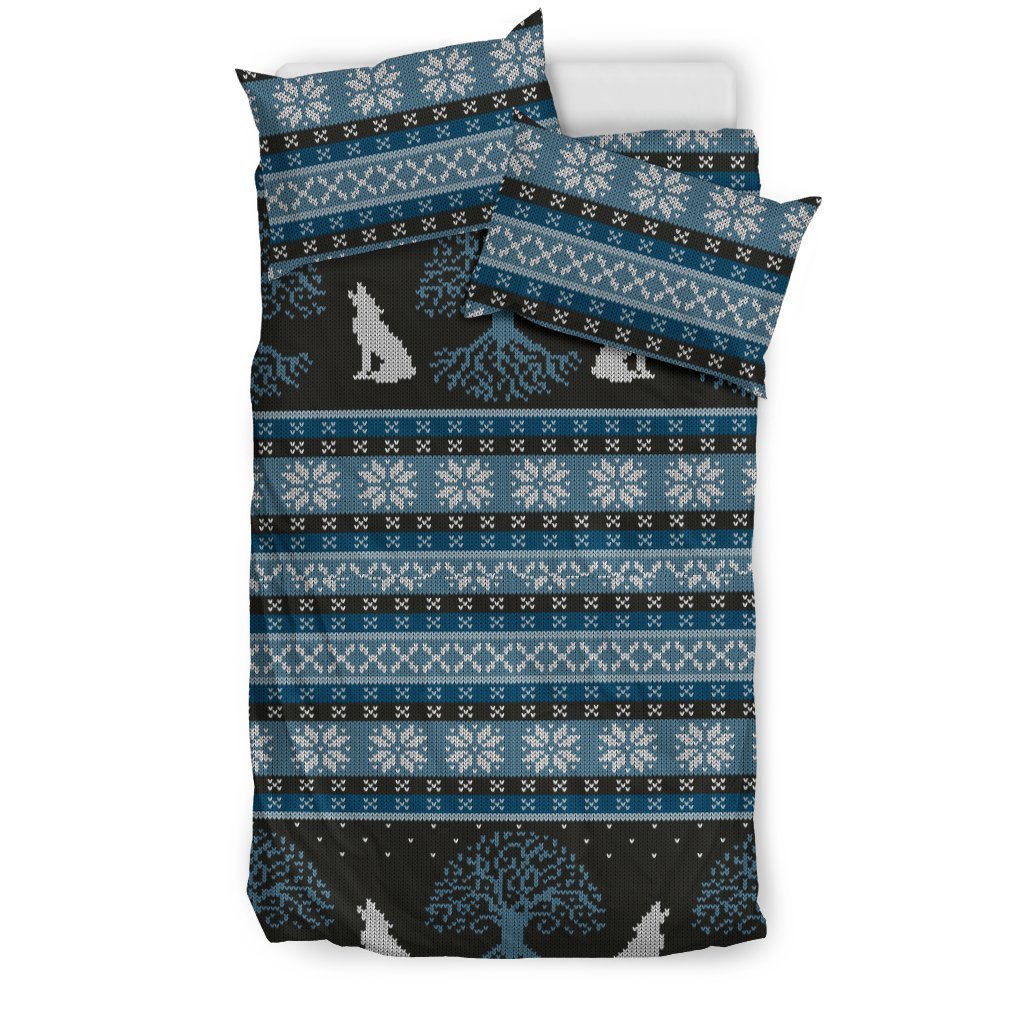 Wolf Tree of Life Knit Design Print Duvet Cover Bedding Set