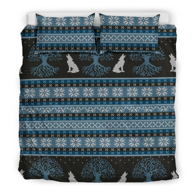 Wolf Tree of Life Knit Design Print Duvet Cover Bedding Set