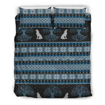 Wolf Tree of Life Knit Design Print Duvet Cover Bedding Set