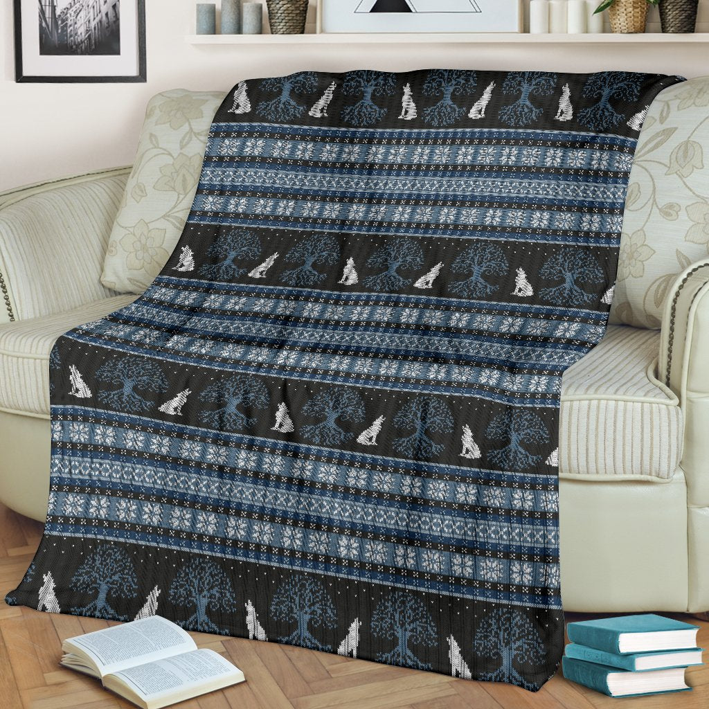 Wolf Tree Of Life Knit Design Print Fleece Blanket