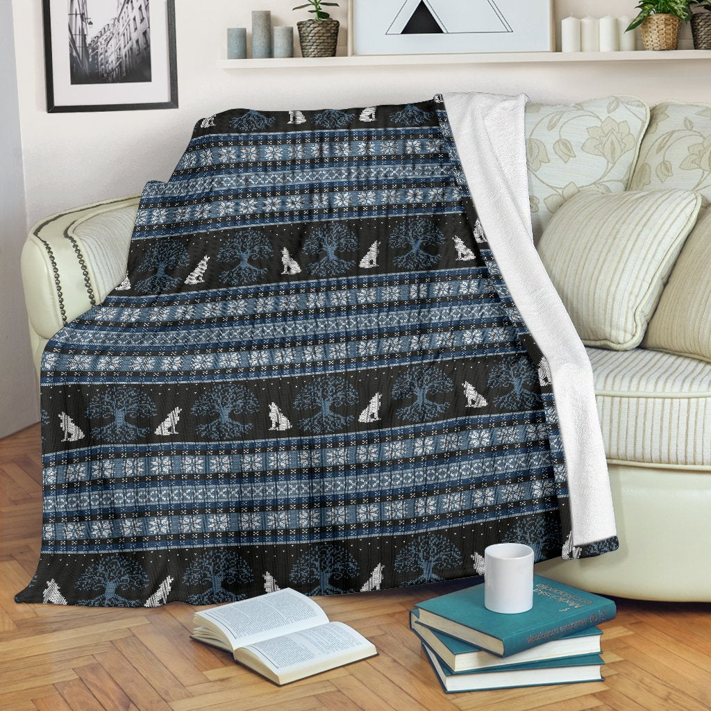 Wolf Tree Of Life Knit Design Print Fleece Blanket
