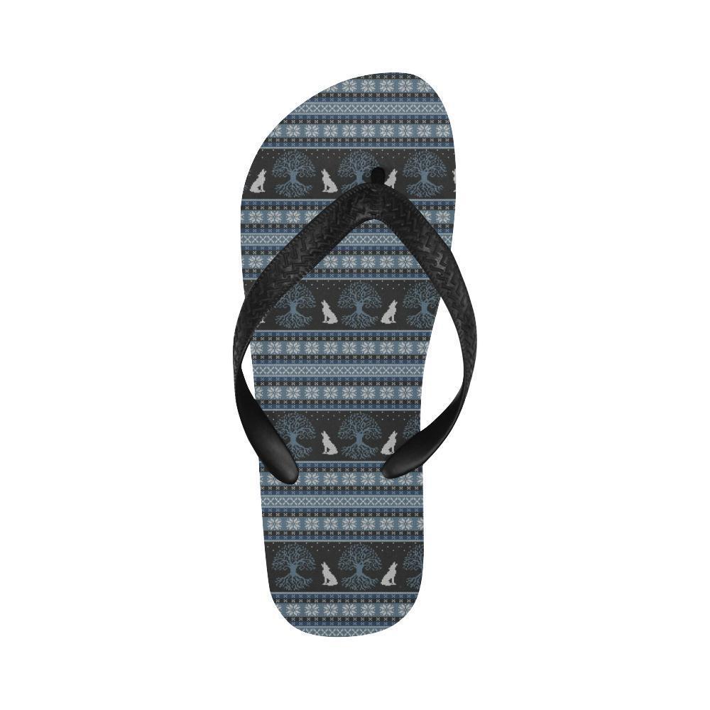Wolf Tree of Life Knit Design Print Flip Flops-JTAMIGO.COM