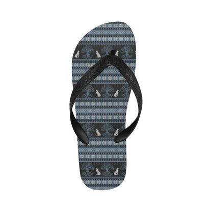 Wolf Tree of Life Knit Design Print Flip Flops-JTAMIGO.COM