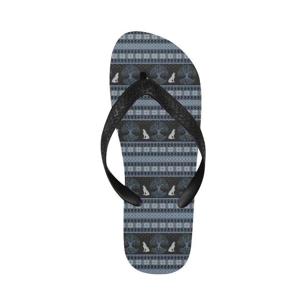 Wolf Tree of Life Knit Design Print Flip Flops-JTAMIGO.COM