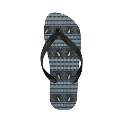 Wolf Tree of Life Knit Design Print Flip Flops-JTAMIGO.COM