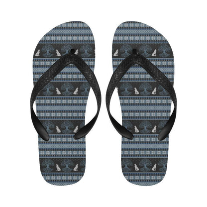 Wolf Tree of Life Knit Design Print Flip Flops-JTAMIGO.COM