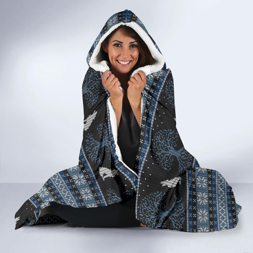 Wolf Tree of Life Knit Design Print Hooded Blanket-JTAMIGO.COM
