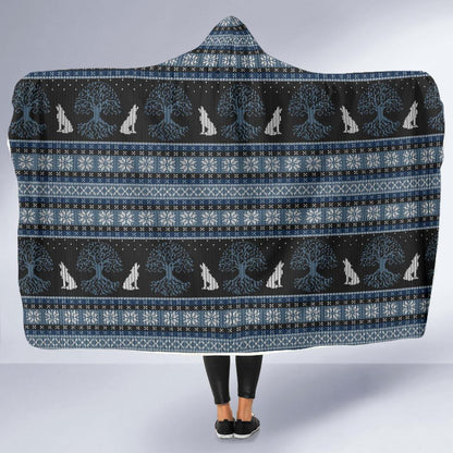 Wolf Tree of Life Knit Design Print Hooded Blanket-JTAMIGO.COM