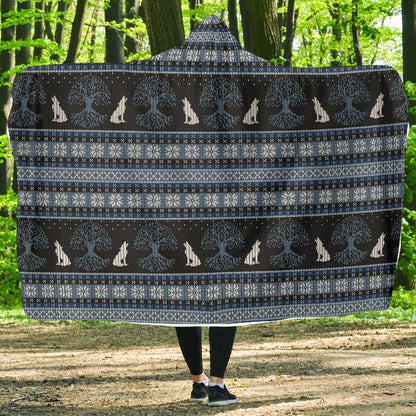 Wolf Tree of Life Knit Design Print Hooded Blanket-JTAMIGO.COM