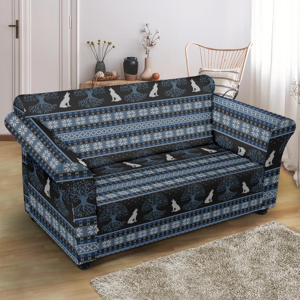 Wolf Tree of Life Knit Design Print Loveseat Slipcover-JTAMIGO.COM