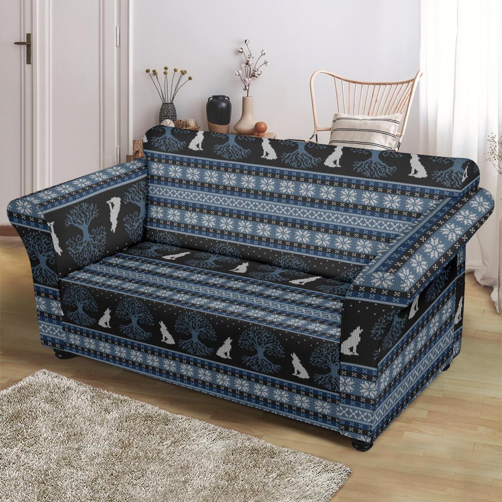 Wolf Tree of Life Knit Design Print Loveseat Slipcover-JTAMIGO.COM